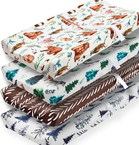 4 Pack Changing Pad Covers Woodland Forest Animals Wood Neutral Unisex Fitted Baby Changing Pad Cover Set for Baby Boys or Girls in Saudi Arabia