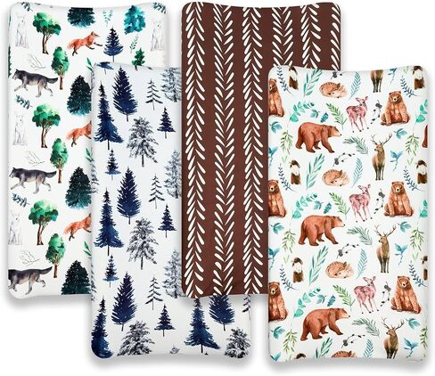 4 Pack Changing Pad Covers Woodland Forest Animals Wood Neutral Unisex Fitted Baby Changing Pad Cover Set for Baby Boys or Girls in Saudi Arabia