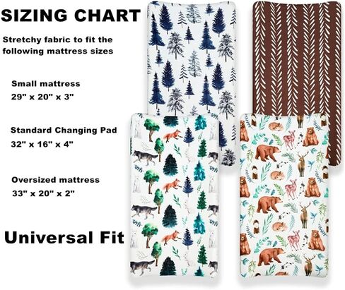 4 Pack Changing Pad Covers Woodland Forest Animals Wood Neutral Unisex Fitted Baby Changing Pad Cover Set for Baby Boys or Girls in Saudi Arabia