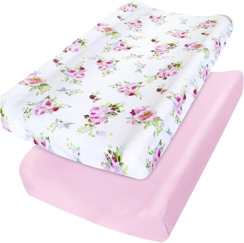 Changing Pad Cover for Girls 2 Pack, Lovely Print Soft Diaper Change Table Sheets, Fit 32"x16" Contoured Pad, Comfy Cozy 2-Pack Cradle Sheets,Floral in Saudi Arabia