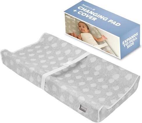 Jool Baby Serenity Soft Changing Pad + Washable Cover, Non-Slip - Fits Standard Changing Tables & Dressers (Cloud Pattern, Gray) | Makes Changing Time Easier With Contoured Sides & Safety Strap – Includes Machine Washable Zip-Off Cover for Easy Cleaning in Saudi Arabia