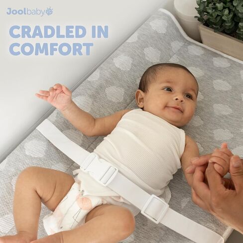 Jool Baby Serenity Soft Changing Pad + Washable Cover, Non-Slip - Fits Standard Changing Tables & Dressers (Cloud Pattern, Gray) | Makes Changing Time Easier With Contoured Sides & Safety Strap – Includes Machine Washable Zip-Off Cover for Easy Cleaning in Saudi Arabia