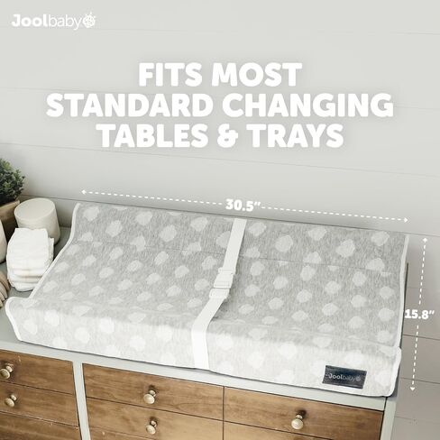 Jool Baby Serenity Soft Changing Pad + Washable Cover, Non-Slip - Fits Standard Changing Tables & Dressers (Cloud Pattern, Gray) | Makes Changing Time Easier With Contoured Sides & Safety Strap – Includes Machine Washable Zip-Off Cover for Easy Cleaning in Saudi Arabia
