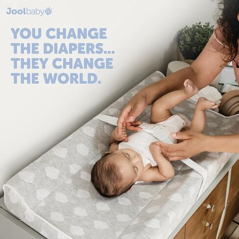 Jool Baby Serenity Soft Changing Pad + Washable Cover, Non-Slip - Fits Standard Changing Tables & Dressers (Cloud Pattern, Gray) | Makes Changing Time Easier With Contoured Sides & Safety Strap – Includes Machine Washable Zip-Off Cover for Easy Cleaning in Saudi Arabia