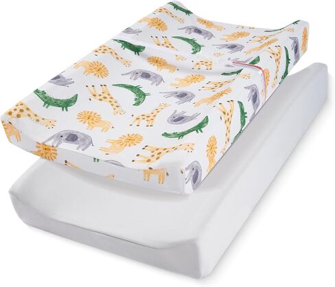 TILLYOU Changing Pad Cover Set in Soft Jersey Material Diaper Changing Table Sheets - Fits 32"/34''x16 Contoured Pad for Babies,Peachy Pink & Lt Gray in Kuwait