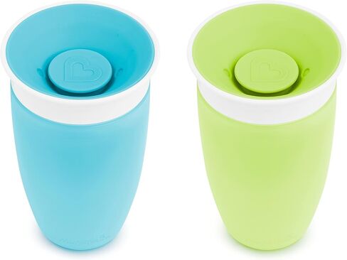 Munchkin Sippy Cups for Toddlers 1-3, Spill Proof Miracle 360 Cup, 10 Ounce, 2 Pack, Green/Blue in Saudi Arabia