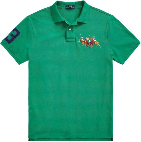 POLO RALPH LAUREN Men's Custom Slim Fit Mesh Triple Pony Polo Shirt (Red, L) in Saudi Arabia