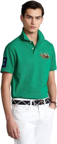 POLO RALPH LAUREN Men's Custom Slim Fit Mesh Triple Pony Polo Shirt (Red, L) in Saudi Arabia