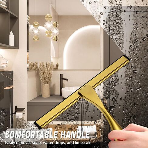 Shower Squeegee for Glass Door with 3 Adhesive Hook, Household Window & Stainless Steel Glass Cleaning Squeegee for Bathroom, Mirrors, Tiles and Car, 10 Inches, Clear, Black in Saudi Arabia
