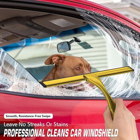Shower Squeegee for Glass Door with 3 Adhesive Hook, Household Window & Stainless Steel Glass Cleaning Squeegee for Bathroom, Mirrors, Tiles and Car, 10 Inches, Clear, Black in Saudi Arabia