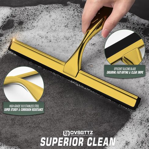 Shower Squeegee for Glass Door with 3 Adhesive Hook, Household Window & Stainless Steel Glass Cleaning Squeegee for Bathroom, Mirrors, Tiles and Car, 10 Inches, Clear, Black in Saudi Arabia