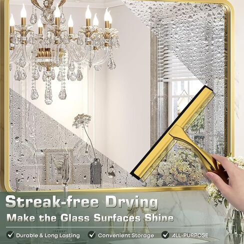 Shower Squeegee for Glass Door with 3 Adhesive Hook, Household Window & Stainless Steel Glass Cleaning Squeegee for Bathroom, Mirrors, Tiles and Car, 10 Inches, Clear, Black in Saudi Arabia