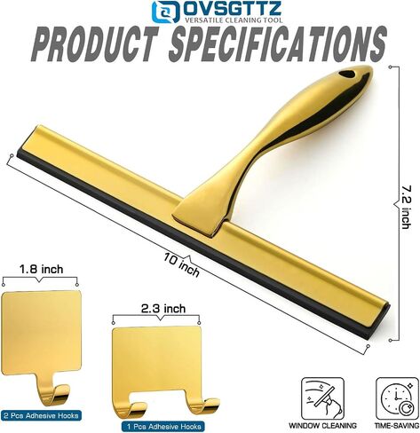 Shower Squeegee for Glass Door with 3 Adhesive Hook, Household Window & Stainless Steel Glass Cleaning Squeegee for Bathroom, Mirrors, Tiles and Car, 10 Inches, Clear, Black in Saudi Arabia