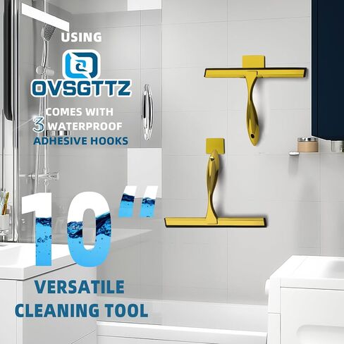 Shower Squeegee for Glass Door with 3 Adhesive Hook, Household Window & Stainless Steel Glass Cleaning Squeegee for Bathroom, Mirrors, Tiles and Car, 10 Inches, Clear, Black in Saudi Arabia