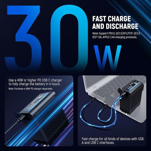 Neewer 10500mAh NP-F970 Replacement Battery w/USB C USB A & 2 DC Ports, PD 30W Fast Charging, 4Hrs Fully Charged, Power Battery Replaces NP-F550 F750 F970 for Camcorder Video Light Monitor, NW-F970D in Saudi Arabia