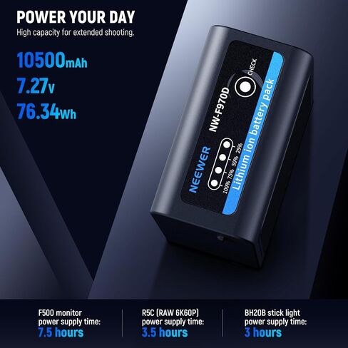 Neewer 10500mAh NP-F970 Replacement Battery w/USB C USB A & 2 DC Ports, PD 30W Fast Charging, 4Hrs Fully Charged, Power Battery Replaces NP-F550 F750 F970 for Camcorder Video Light Monitor, NW-F970D in Saudi Arabia
