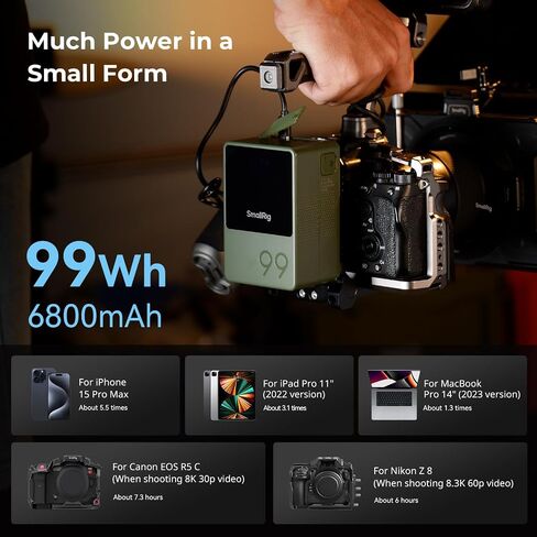 SMALLRIG V Mount Battery VB99 Green, 99Wh / 6800mAh V Lock Battery with 100W Output, 2H Full Charge, with USB-C, D-TAP, USB-A, Dual DC Port, OLED Screen, for Camera, Camcorder, Monitor, Video Light in Saudi Arabia