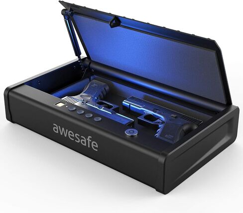 awesafe Gun Safe, Updated Biometric Gun Safe for Pistols, Quick Access Pistol Safe Fingerprint Handgun Safe with Keys and Keypad, Beside Gun Lock Box for Home (Biometric Fingerprint Lock) in Saudi Arabia