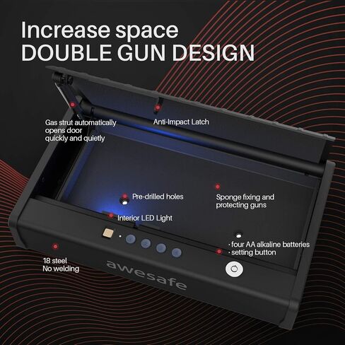 awesafe Gun Safe, Updated Biometric Gun Safe for Pistols, Quick Access Pistol Safe Fingerprint Handgun Safe with Keys and Keypad, Beside Gun Lock Box for Home (Biometric Fingerprint Lock) in Saudi Arabia