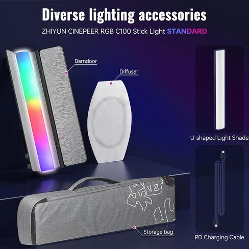 ZHIYUN CINEPEER C100 100W RGB Stick Light [رسمي] LED APP التحكم في ضوء الفيديو عصا محمولة 2700K-6500K CRI 95+ TLCI 98+ إضاءة الإخراج المستمر للتصوير الفوتوغرافي 6*4500 مللي أمبير في الساعة 14.3 بوصة مجموعة إضاءة أنبوبية in Saudi Arabia