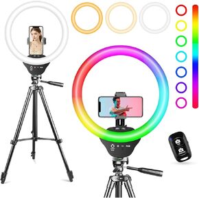 Sensyne 10'' Ring Light with 50'' Extendable Tripod Stand, LED Circle Lights with Phone Holder for Live Stream/Makeup/YouTube Video/TikTok, Compatible with All Phones