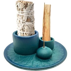 Palo Santo Holder - 4 in 1 Incense & Candle Holder - Ceramic Incense Holder Ash Catcher Tray for Meditation Room - Easy to Clean (White)