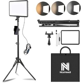 2-Pack Photography Lighting Kit, NiceVeedi 22W LED Video Light Kit, 2900-7000K Dimmable Studio Light with Tripod Stand, 73" Stream Light for Video Recording
