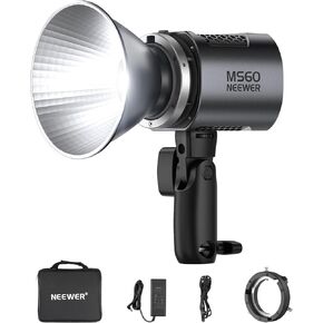 NEEWER MS60 LED Video Light with 2.4G/APP Control, 65W 5600K Daylight Mini COB Continuous Output Lighting, 40000lux/1m, CRI 97+/TLCI 98+, 9 Scenes, 0-100% PWM Dimming, Bowens Mount Adapter
