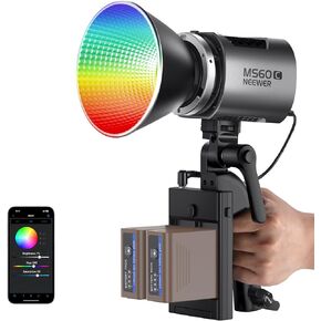 NEEWER MS60C 65W COB RGBWW LED Video Light with Battery Kit, 2.4G/APP Control, 2X 7800mAh NP-F970 Battery PD Fast Charging, 2700K-6500K, 8300lux/1m, CRI97+/TLCI98+, 17 Scenes, Bowens Mount