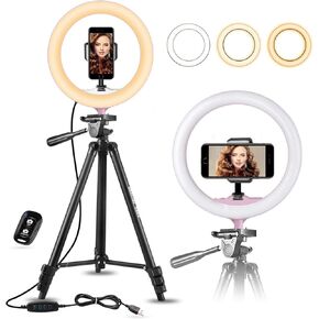 UBeesize 2 Pack LED Video Light Kit, Photography Lighting, 13" Studio Lights with 65" Tripod Stand and Phone Holders, Podcast Lighting for Video Recording, Make up, Live Streaming, Tiktok, YouTube