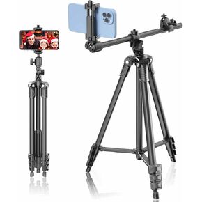 Phone Tripod, 63-inch Selfie Stick Tripod Compatible with iPhone/Camera/GoPro/Webcam, Lightweight Travel Phone Tripod with Phone Holder Mount/Wireless Remote for Vlogging/Video Recording/Photography