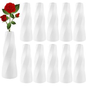 10 Pack White Vases, 8in Plastic White Bud Vases for Flowers Pampas Grass Ceramic Look Boho Small White Bulk Vases for Centerpieces Home Office Living Room Table Decor