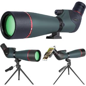 20-60x80 Spotting Scopes for Target Shooting, BAK4 Waterproof Spotting Scope for Bird Watching Wildlife Viewing Hiking Camping, HD Spotter Scope with Tripod Smartphone Holder and Carrying Bag
