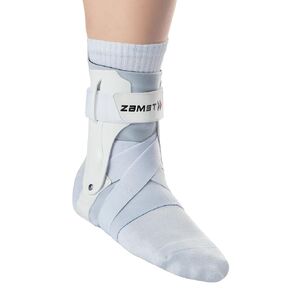 Zamst A2-DX Sports Ankle Brace with Protective Guards For High Ankle Sprains and Chronic Ankle Instability-for Basketball, Volleyball, Lacrosse, Football-White, Left Medium
