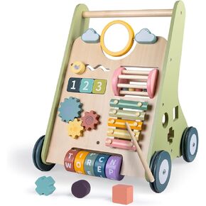 Wooden Baby Walker With Wheels ، Baby Walker للأولاد من 6 إلى 12 شهرًا ، لعبة Montessori Walking Toys لمركز نشاط عمره عام واحد