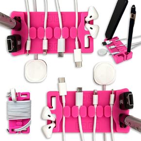 DeskBrick 2pk Heaviest Weighted Cord Organizer for Desktop - Phone Stand, Office Desk Organizer, Cable Management for Home - Multifunctional Gift for Men and Adults (Pink)