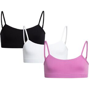 Nicole Miller Girls' Training Bra - 3 Pack/6 Pack Seamless Long Line Cami Bralette - Breathable Sports Bra for Girls (S-XL), Size X-Large, Light Pink/Ice White/Black- 3pk