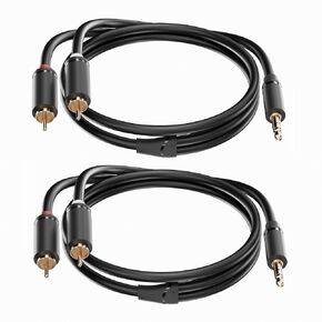 3.5mm Aux to RCA Cable 5FT 2Pack, 1/8 Male to Dual RCA Male Stereo Y Splitter Cord, 24K Gold-Plated, Compatible with Television, PC, Smartphone, Dot, Tablet and Speaker
