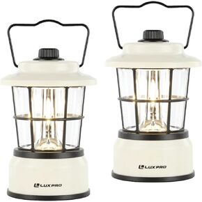 LUXPRO LP1535 265 Lumen Retro LED Lantern - Battery-Powered Emergency Lantern - LED Lamp for Power Outages, Emergency Kit, or Survival Pack - Beige - 2-Pack