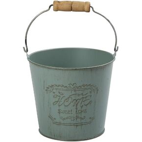 Small Shabby Chic Metal Decorative Vase Cute Rustic Bucket Flower Holder, Home Office Decor, 4.1" H (Blue)