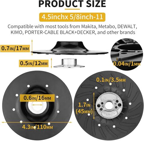 Angle Grinder Backing Pad, 4.5" x 5/8"-11 2PCS Angle Grinder Ribbed Backing Pad Resin Fiber Disc for Grinding Polishing Sanding Woodworking, 4-1/2" x 5/8"-11 in Kuwait