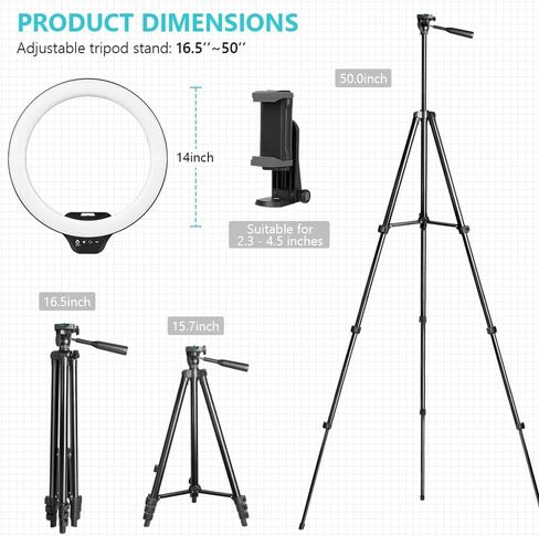 Sensyne 10'' Ring Light with 50'' Extendable Tripod Stand, LED Circle Lights with Phone Holder for Live Stream/Makeup/YouTube Video/TikTok, Compatible with All Phones in Saudi Arabia