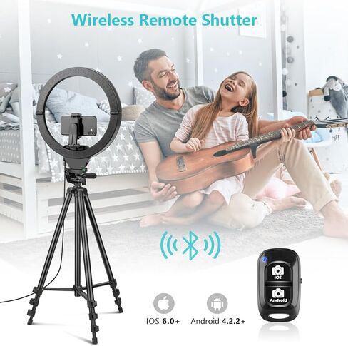Sensyne 10'' Ring Light with 50'' Extendable Tripod Stand, LED Circle Lights with Phone Holder for Live Stream/Makeup/YouTube Video/TikTok, Compatible with All Phones in Saudi Arabia