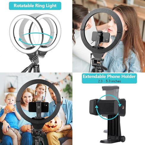 Sensyne 10'' Ring Light with 50'' Extendable Tripod Stand, LED Circle Lights with Phone Holder for Live Stream/Makeup/YouTube Video/TikTok, Compatible with All Phones in Saudi Arabia
