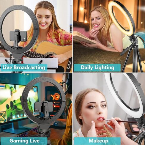 Sensyne 10'' Ring Light with 50'' Extendable Tripod Stand, LED Circle Lights with Phone Holder for Live Stream/Makeup/YouTube Video/TikTok, Compatible with All Phones in Saudi Arabia