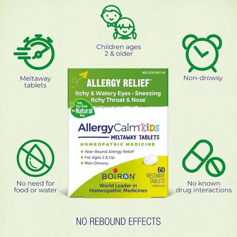 Boiron AllergyCalm Kids Tablets for Relief from Allergy and Hay Fever Symptoms of Sneezing, Runny Nose, and Itchy Eyes or Throat - 60 Count in Saudi Arabia