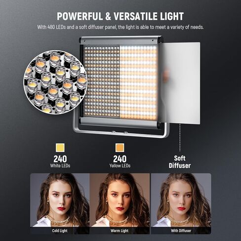 Neewer 2 Packs Dimmable Bi-Color 480 LED Video Light and Stand Lighting Kit Includes: 3200~5600K CRI 96+ LED Panel with U Bracket, 75 inches Light Stand for YouTube Studio Photography, Video Shooting in Saudi Arabia