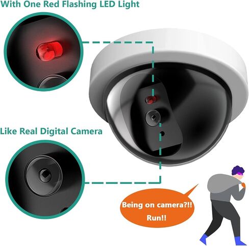 WALI Dummy Fake Security CCTV Dome Camera with Flashing Red LED Light with Security Alert Sticker Decals (SDW-6), 6 Packs, White in Saudi Arabia
