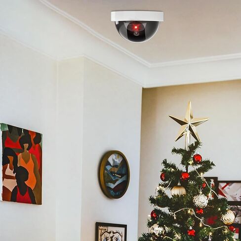 WALI Dummy Fake Security CCTV Dome Camera with Flashing Red LED Light with Security Alert Sticker Decals (SDW-6), 6 Packs, White in Saudi Arabia