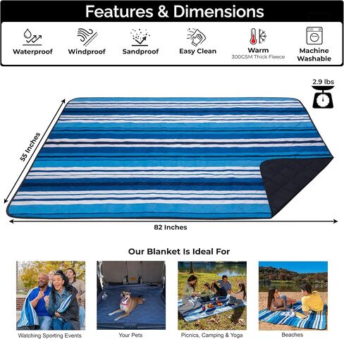 Waterproof Outdoor Blanket for Sporting Events - Warm, Dry & Comfortable | Ideal stadium blanket for sports spectators, picnics & camping. Keeps you warm & dry on cold, wet days. Easy to pack & clean. in Saudi Arabia
